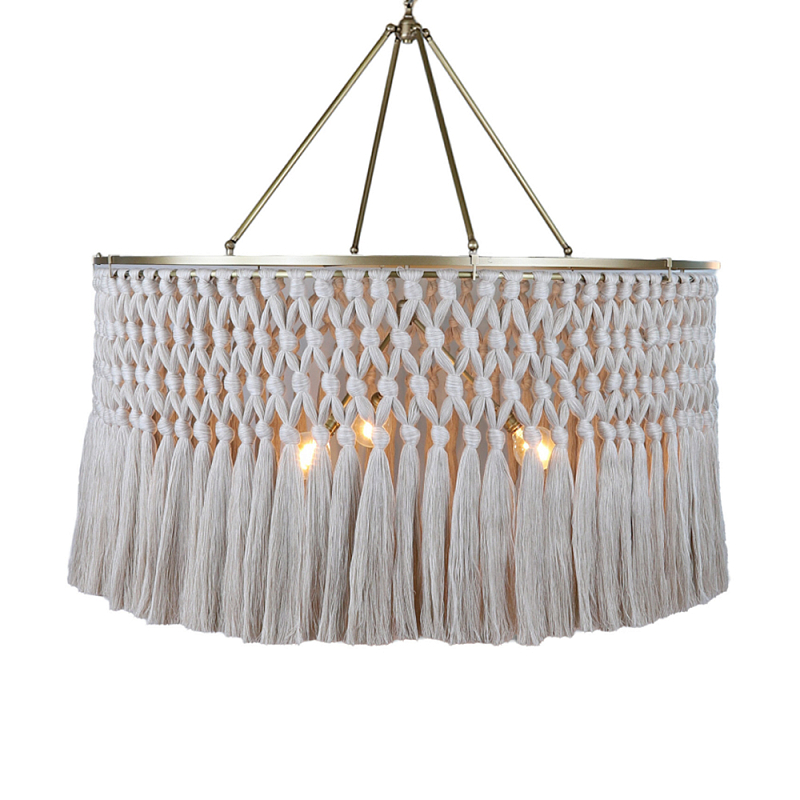 Люстра круглая плетеная с бахромой Wicker Tassel Chandelier Молочный в Твери | Loft Concept 