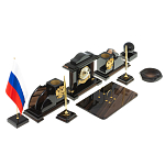 Настольный письменный набор с часами из природного камня обсидиана National Еmblem варинант исполнения - 2 | Loft Concept в Твери