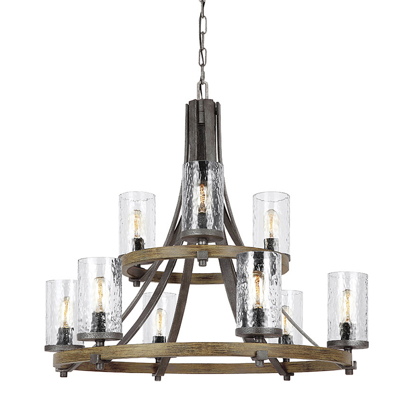 Люстра с цилиндрическим плафонами из толстого волнистого стекла в индустриальном стиле Feiss Черный Коричневый Прозрачное Стекло в Твери | Loft Concept 