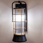 Настенный фонарь цилиндрической формы с рифленым стеклом в золотом каркасе на черном прямоугольном основании Eurofase варинант исполнения - 10 | Loft Concept в Твери