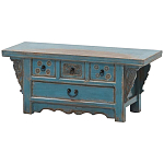 Деревянная ТВ-тумба в китайском стиле с 4-мя ящиками и резным декором голубая Luo Chinese TV Stand Blue варинант исполнения - 2 | Loft Concept в Твери