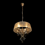 Люстра подвесная круглая с тканевым полупрозрачным абажуром и подвесками 4 лампы Gilded Elegance варинант исполнения - 3 | Loft Concept в Твери