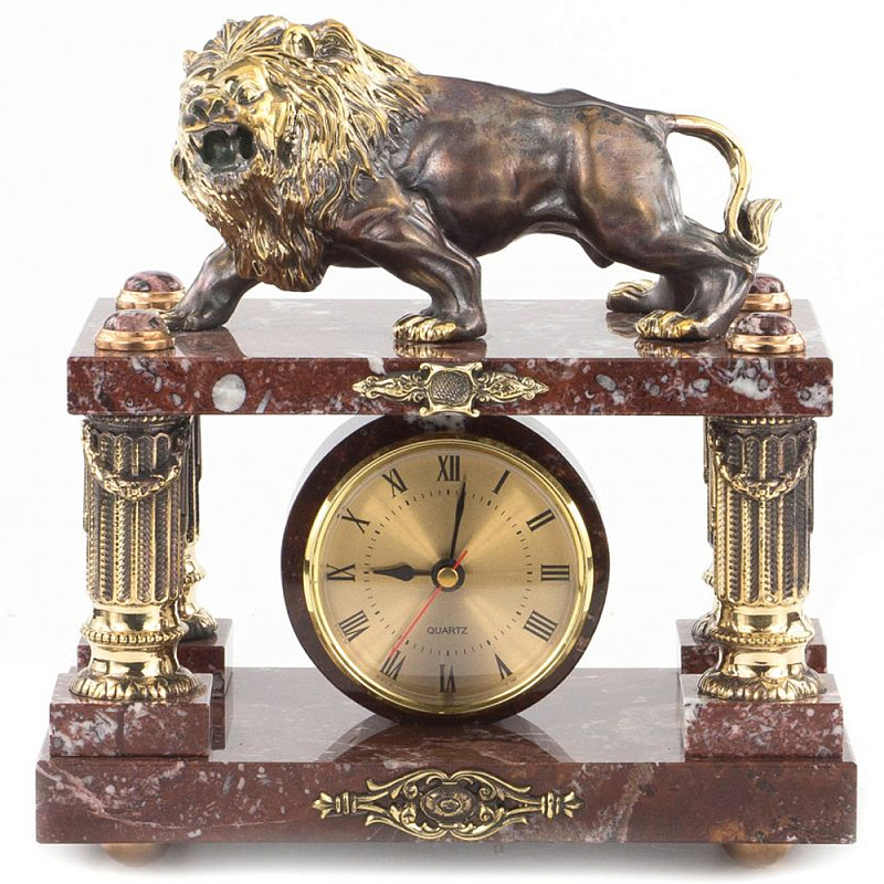 Часы настольные из креноида и бронзы с декором в виде льва Lion Stone Clock Коричневый Бронза Часы настольные из креноида и бронзы с декором в виде льва Lion Stone Clock Коричневый Бронза в Твери | Loft Concept