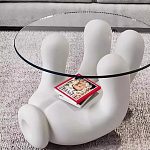 Дизайнерский журнальный стол с круглой прозрачной столешницей на белом фигурном основании Luqak варинант исполнения - 2 | Loft Concept в Твери