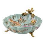 Блюдо из голубого фарфора с бронзовой птичкой Blue Garden варинант исполнения - 1 | Loft Concept в Твери