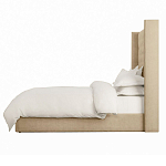 Кровать двуспальная бежевая с основанием из массива дерева с мягким изголовьем Flax Beds варинант исполнения - 2 | Loft Concept в Твери