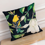 Декоративная подушка чёрная с изображением птиц и цветов Blooming Birds варинант исполнения - 2 | Loft Concept в Твери