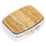 Таблетница карманная прямоугольная с 2-мя отделениями с зеркалом и накладкой из натурального камня Оникс Silver Stone Pillboxes варинант исполнения - 1 | Loft Concept в Твери