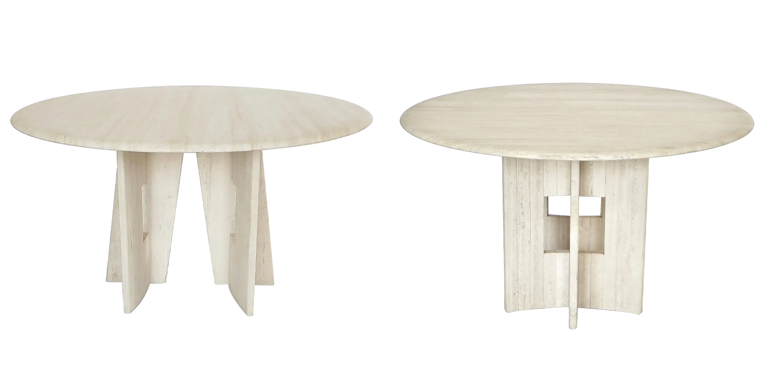 Обеденный стол Travertine Marble Dining Table Round with Sculptural Architectural Base Обеденный стол Travertine Marble Dining Table Round with Sculptural Architectural Base - Loft-Concept в Твери