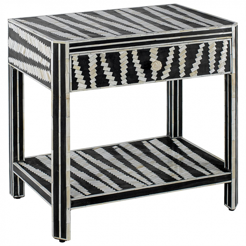 Тумбочка Black&white Indian Bone Inlay nightstand Черно-белый Тумбочка Black&white Indian Bone Inlay nightstand Черно-белый в Твери | Loft Concept