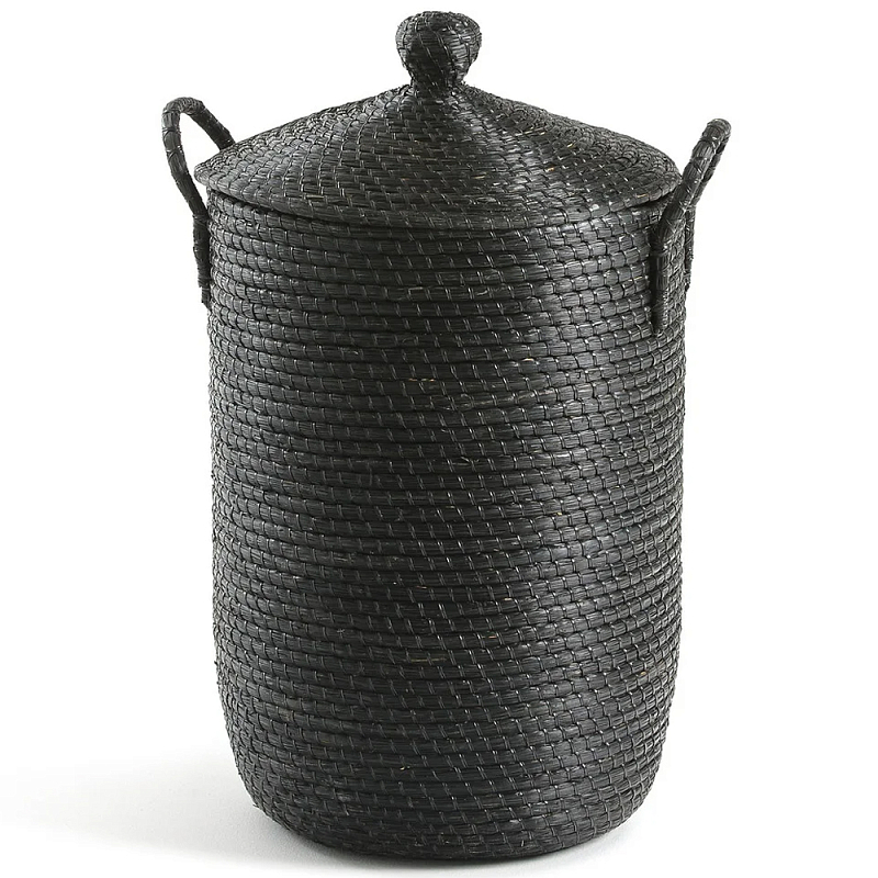 Корзина с крышкой из плетеной рисовой соломы Safiri Wicker Basket Черный Корзина с крышкой из плетеной рисовой соломы Safiri Wicker Basket Черный в Твери | Loft Concept