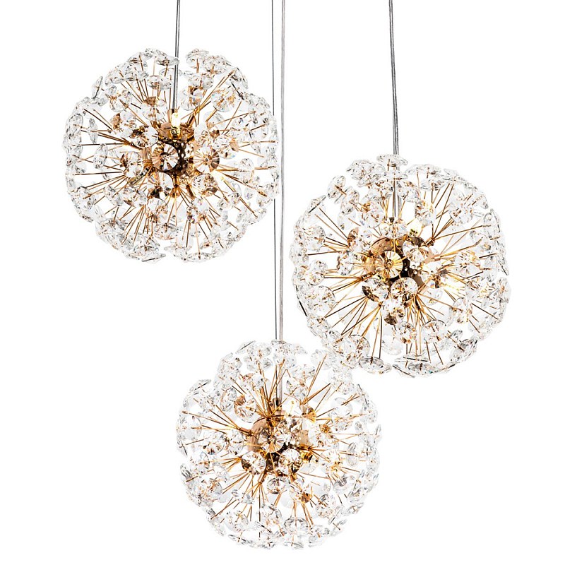 Подвесной светильник с 3-мя плафонами Crystal Dandelions Hanging Lamp Глянцевое золото Прозрачный Подвесной светильник с 3-мя плафонами Crystal Dandelions Hanging Lamp Глянцевое золото Прозрачный в Твери | Loft Concept