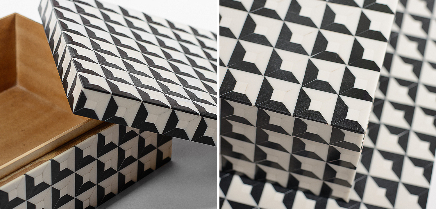 Комплект шкатулок Black White Square Bone Inlay Комплект шкатулок Black White Square Bone Inlay - Loft-Concept в Твери