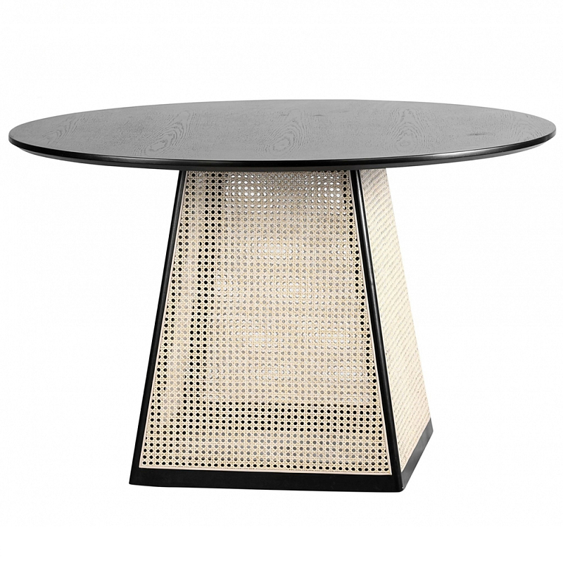 Обеденный стол с круглой чёрной столешницей и плетёным основанием Savanna Round Table Черный Бежевый Обеденный стол с круглой чёрной столешницей и плетёным основанием Savanna Round Table Черный Бежевый в Твери | Loft Concept