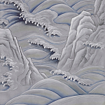 Обои ручная роспись Matsushima Waves Hokusai on Gun Metal dyed silk варинант исполнения - 2 | Loft Concept в Твери