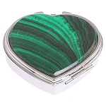 Таблетница карманная в форме сердца с 3-мя отделениями с зеркалом и накладкой из натурального камня Малахит Silver Stone Pillboxes варинант исполнения - 1 | Loft Concept в Твери
