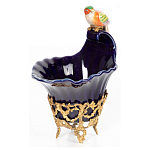 Чаша темно-синего цвета из фарфора с разноцветной птичкой Eden Garden porcelain and bronze варинант исполнения - 1 | Loft Concept в Твери