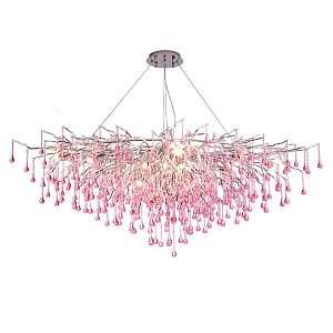 Люстра овальная с розовыми стеклянными подвесками в форме капель FAIRYTREE Light