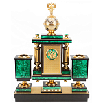 Настольный письменный набор из малахита и долерита с декором в виде герба России Leader Organizer варинант исполнения - 3 | Loft Concept в Твери