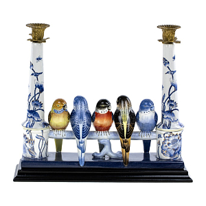 Двойной подсвечник Five Budgies голубой