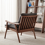 Кресло c каркасом из массива дерева и мягкой кожаной обивкой Walnut Armchair варинант исполнения - 4 | Loft Concept в Твери