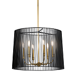 Люстра цвета латунь с 6-ю лампами свечами внутри цилиндрического абажура из черных металлических реек Kichler варинант исполнения - 1 | Loft Concept в Твери