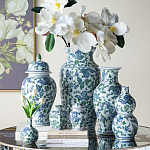 Ваза с крышкой и зелено-голубым рисунком на белом фоне 51 см Blue & White Ornament варинант исполнения - 6 | Loft Concept в Твери