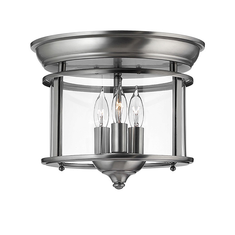 Потолочный светильник в форме фонаря с прозрачным цилиндрическим плафоном и тремя лампами в форме свечей Hinkley Латунь Прозрачное Стекло Олово в Твери | Loft Concept 