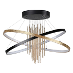 Люстра подвесная с 2-мя пересекающимися круглыми подвесами в черном и золотистом цвете и вертикальными подвесками Ring Horizontal варинант исполнения - 1 | Loft Concept в Твери