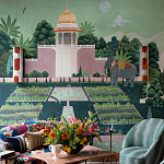 Обои ручная роспись Mahal Garden Original colourway on blue painted Xuan paper варинант исполнения - 1 | Loft Concept в Твери