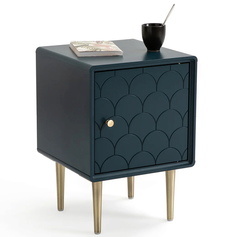 Тумба с одной дверцей Scale Ornament Blue Nightstand Синий Латунь Тумба с одной дверцей Scale Ornament Blue Nightstand Синий Латунь в Твери | Loft Concept