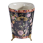 Кашпо из фарфора черная с цветочной росписью и бронзовой стрекозой Spring Garden варинант исполнения - 2 | Loft Concept в Твери