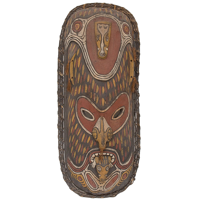 Деревянная расписная маска ручной работы Great Papuan Mask Коричневый Желтый Деревянная расписная маска ручной работы Great Papuan Mask Коричневый Желтый в Твери | Loft Concept