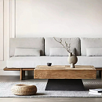 Дизайнерский журнальный стол квадратный с черным трапециевидным основанием Wokab варинант исполнения - 1 | Loft Concept в Твери