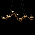 Люстра подвесная линейная с прозрачными стеклянными птичками на ветвях Serip Voa варинант исполнения - 7 | Loft Concept в Твери