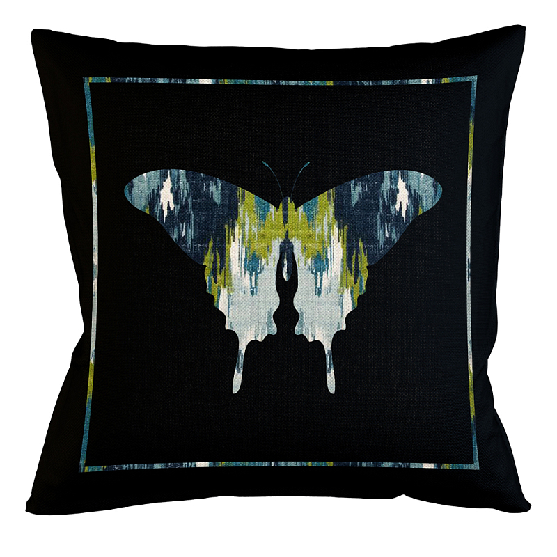 Подушка декоративная бабочка сине-зеленый узор Ikat Pattern Синий Бежевый Черный Зеленый Подушка декоративная бабочка сине-зеленый узор Ikat Pattern Синий Бежевый Черный Зеленый в Твери | Loft Concept