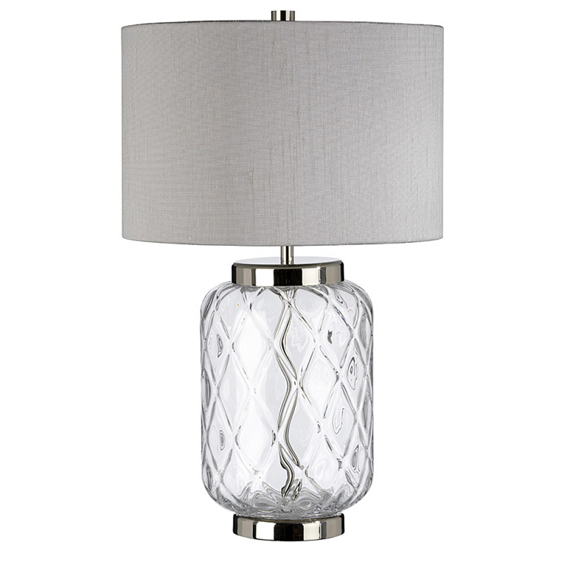 Настольная лампа с цилиндрическим абажуром и прозрачным стеклянным основанием Quintiesse Никель Темно-синий Прозрачное Стекло Серый в Твери | Loft Concept 