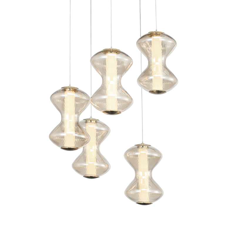 Люстра светодиодная с стеклянными волнообразными плафонами Amphora of Light Коньяк Золотой в Твери | Loft Concept 