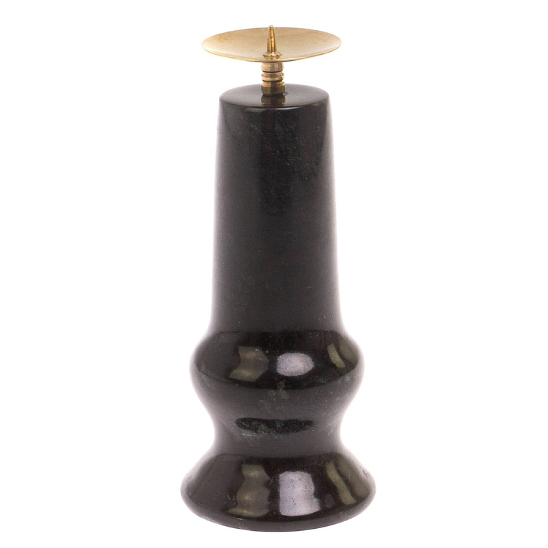 Подсвечник из натурального камня змеевик чёрного цвета Stone Candlestick Черный Золотой Подсвечник из натурального камня змеевик чёрного цвета Stone Candlestick Черный Золотой в Твери | Loft Concept