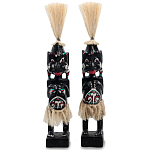 Комплект из 2-х деревянных статуэток Asmat Straw Headdress Statuettes Black Turquoise варинант исполнения - 1 | Loft Concept в Твери