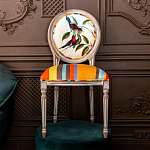 Стул бежевый в разноцветную полоску из натурального бука с изображением птиц и цветов Blooming Red Blue Birds Colorful Stripes Chair варинант исполнения - 5 | Loft Concept в Твери