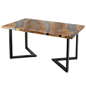 Обеденный стол массив карагача + черная прозрачная смола