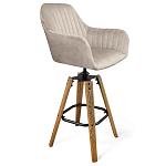 Барный стул со спинкой и подлокотниками на 4-х коричневых деревянных ножках Бежевый Велюр Ava Charm варинант исполнения - 1 | Loft Concept в Твери