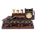 Часы настольные в виде паровоза из натурального камня Обсидиан Train Stone Clock варинант исполнения - 4 | Loft Concept в Твери