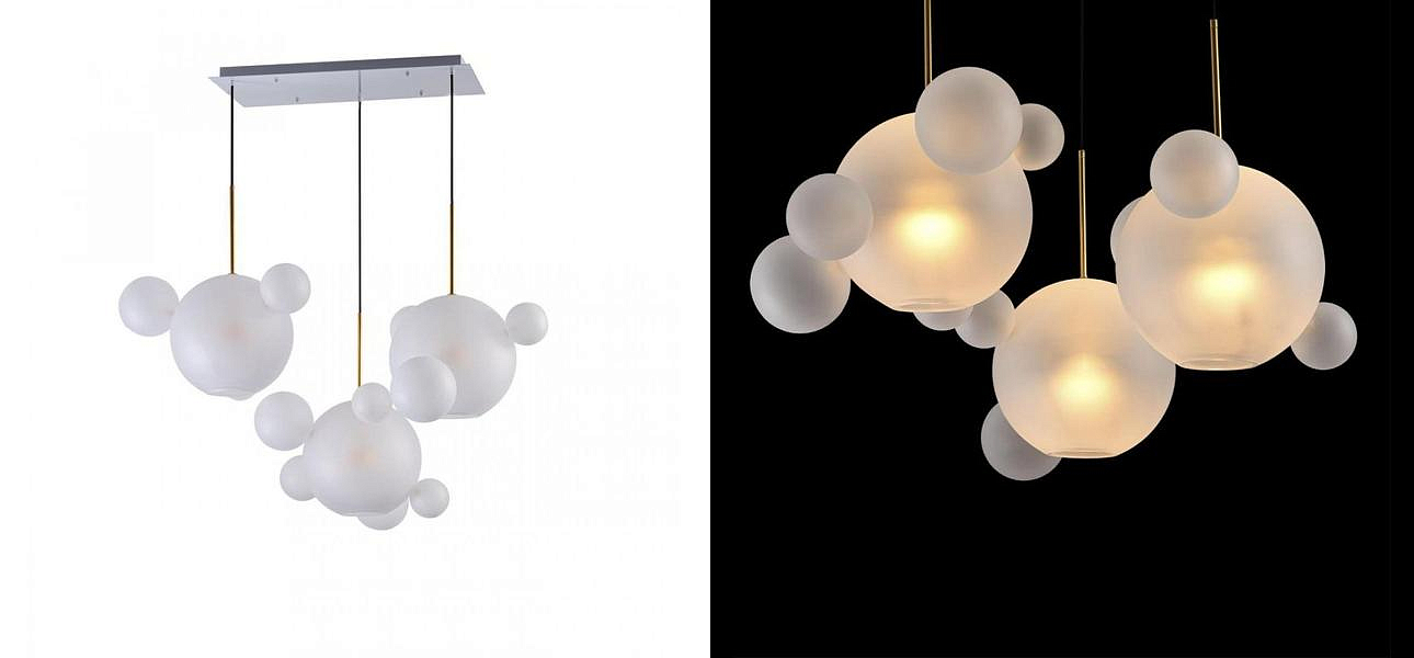 Светодиодный светильник Giopato & Coombes Bubble Chandelier Linear матовое белое стекло 3 плафона Светодиодный светильник Giopato & Coombes Bubble Chandelier Linear матовое белое стекло 3 плафона - Loft-Concept в Твери