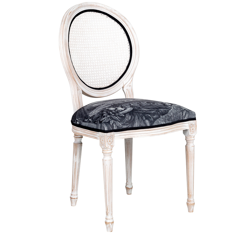 Стул с ротанговой спинкой Palace Gardens Stool Черно-белый Белый винтажная патина   в Твери | Loft Concept 