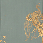Обои ручная роспись в стиле Арт-деко Whistler Peacocks Golden colourway on Blue Grey dyed silk варинант исполнения - 1 | Loft Concept в Твери