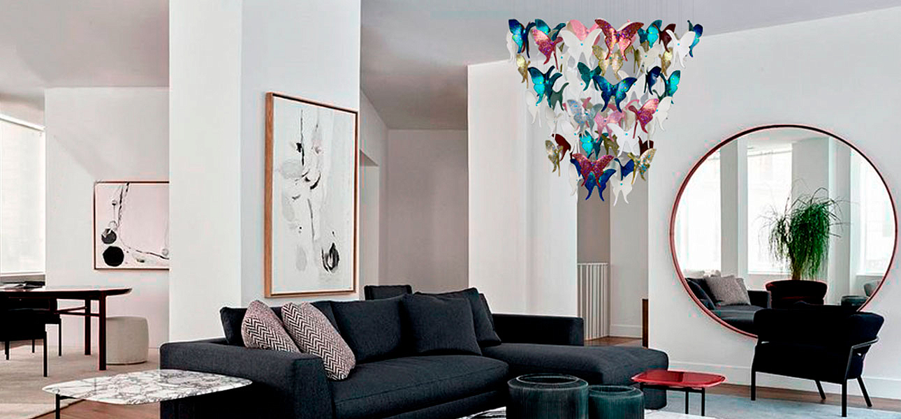 Люстра Цветные Бабочки Жемчужно-серая база Night Butterflies Chandelier Multi Color Люстра Цветные Бабочки Жемчужно-серая база Night Butterflies Chandelier Multi Color - Loft-Concept в Твери