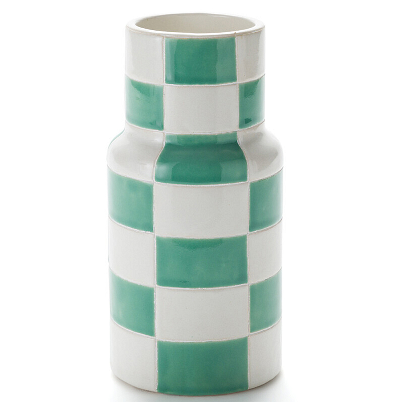 Ваза из фаянса Brighter than the Stars с шахматным принтом бирюзового цвета  Бирюзовый в Твери | Loft Concept 