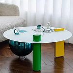 Дизайнерский журнальный стол с круглой белой столешницей на 3-х геометрических ножках Tajefox варинант исполнения - 3 | Loft Concept в Твери